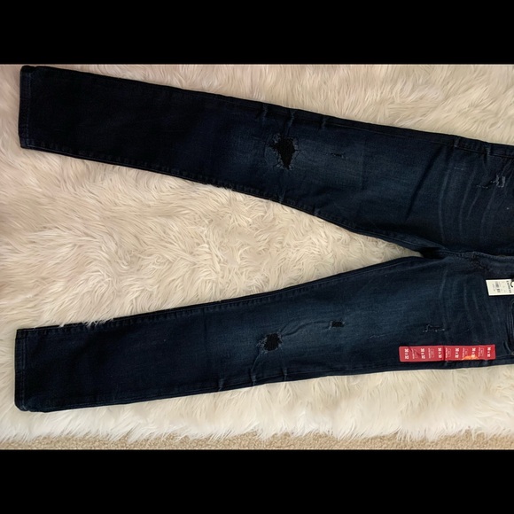 Mens Express Dark Wash Distressed Skinny Jeans - Picture 3 of 7